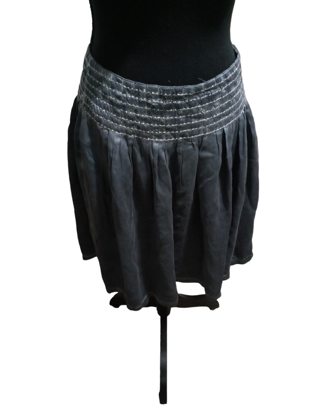 Moulinette Soeurs Anthropologie 100% Silk Gray Blue Mini Skirt, Sz 8 - NWT